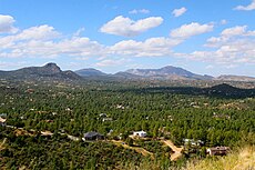 Northerly view of Thumb Butte, Granite Mountain massif, and S & W Prescott. (The Sierra Prieta is to the photo-left.)