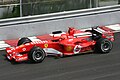 A Ferrari F2005 being driven by Michael Schumacher at the 2005 Canada GP with the Marlboro "Barcode".