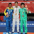Victory ceremony (from left to right): Jeremy Peralta (Silver), Amir Reza Dehbozorgi (Gold), Edmond Nazaryan (Bronze)