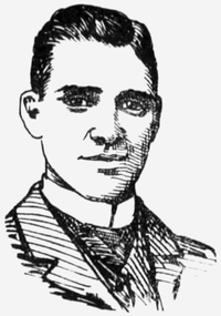 A black and white portrait illustration of a man wearing a suit