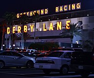 Race track entrance at night