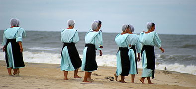Amish women at the beach, Chincoteague, Virginia