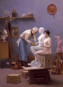 The Artist and His Model, 1894, Haggin Museum; Gérôme depicts himself sculpting Tanagra.