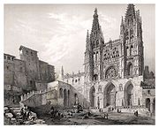 Facade of Saint Mary of the Cathedral of Burgos by painters Jenaro Pérez Villaamil and Auguste Mathieu in 1850, in the work España artística y monumental.