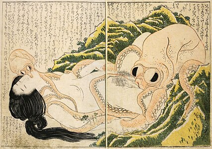 The Dream of the Fisherman's Wife (1814), included in Kinoe no Komatsu, a three-volume book of shunga erotica