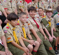 Image 31American Boy Scouts at summer camp in 2002. In the front row, the first three boys have made Eagle Scout and the 4th is one requirement away.