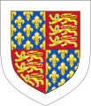 Arms of Thomas of Woodstock: Royal arms of England (arms of his father King Edward III) with difference a bordure argent