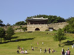 A front view of Sangdang Fortress