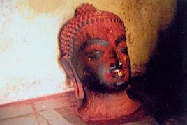 Stone head of King Vikramaditya in Bajrayogini