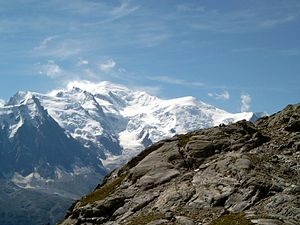 Mont Blanc and Dôme du Goûter seen from the north.