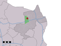 The village (dark red) and the statistical district (light green) of Groot Agelo in the municipality of Dinkelland.