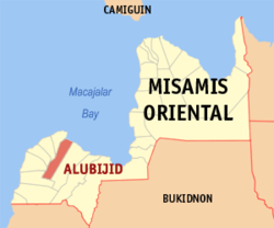 Map of Misamis Oriental with Alubijid highlighted