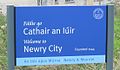 Bilingual welcome sign at Newry in Northern Ireland in Irish and English