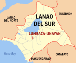 Map of Lanao del Sur with Lumbaca-Unayan highlighted