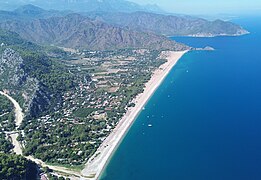 Mediterranean Region: Çıralı village in Antalya. Mediterranean coastal beaches are popular among tourists.[338]