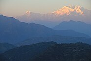 Annapurna I and Annapurna south on the right; Nilgiri South on the left of the Himalayas