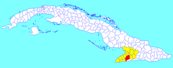 Bartolomé Masó municipality (red) within Granma Province (yellow) and Cuba