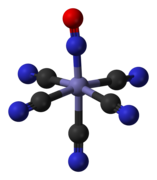 The nitroprusside anion, [Fe(CN)5NO]2−, an octahedral complex containing a "linear NO" ligand.
