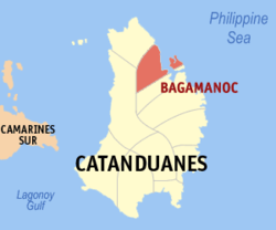 Map of Catanduanes with Bagamanoc highlighted