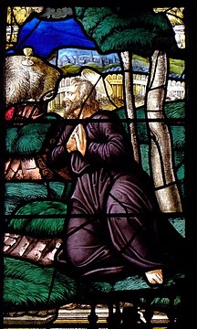 Jesus praying in the garden of Gethsemane. Part of the choir window