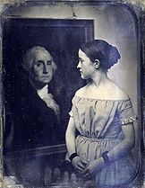Young girl with portrait of George Washington, c. 1850