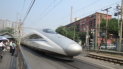 A CRH380A train passing Shoupakou level crossing at Beijing, China