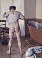 Image 2 Homme au bain Painting: Gustave Caillebotte Homme au bain ("Man at His Bath") is an oil painting completed by the French Impressionist Gustave Caillebotte in 1884. The canvas measures 145 by 114 centimetres (57 in × 45 in). The painting was held in private collections from the artist's death until June 2011, when it was acquired by the Museum of Fine Arts, Boston. Interpretations of the painting and its male nude have contrasted the figure's masculinity with his vulnerability. More selected pictures