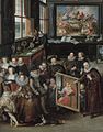 (5) Left side detail: portraits of Isabella and Archduke Albert, Rubens, Prince Władysław Vasa of Poland (who visited van der Geest's Gallery in 1624, with black hat) and the host showing the Matsys Madonna