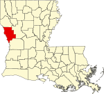 State map highlighting Sabine Parish