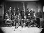 Members of the Toronto Police Force wearing custodian helmets in 1883.