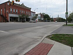 Main Street runs concurrently with U.S. Route 20 and State Route 105 in downtown Woodville