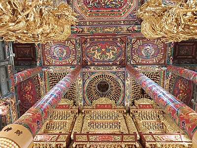 Traditional Chinese ceiling of Dayuan Renshou Temple at Taoyuan, Taiwan