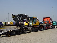 Lowboy with a Volvo tracked excavator