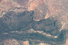NASA picture of the Tswapong Hills with the Lotsane River flowing along the northern edge.