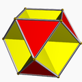 The nonconvex octahemioctahedron looks like a concave tetrakis cuboctahedron with inverted square pyramids meeting at the polyhedron center.