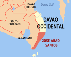 Map of Davao Occidental with Jose Abad Santos highlighted