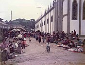 A view of the market area and church in San Pedro Sacatepéquez in the mid-1980s.