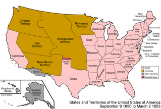 A map of the United States from 1850 to 1853.