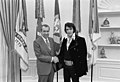 Image 1 Elvis Presley meets Richard Nixon Photograph: Oliver F. Atkins American singer Elvis Presley meeting then-president Richard Nixon on December 21, 1970. During the meeting, the singer expressed his patriotism and his contempt for hippies, the growing drug culture, and the counterculture in general. Presley then asked Nixon for a Bureau of Narcotics and Dangerous Drugs badge, to signify official sanction of his patriotic efforts. Nixon gave Presley the badge and expressed a belief that Presley could send a positive message to young people and that it was therefore important he retain his credibility. More selected pictures
