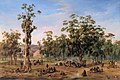 Image 28An Aboriginal encampment near the Adelaide foothills in an 1854 painting by Alexander Schramm (from Aboriginal Australians)