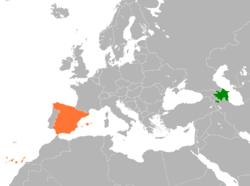 Map indicating locations of Azerbaijan and Spain