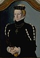 Possibly Elisabeth van Leuchtenberg. She is wearing a dark dress with puff sleeves and rings on her index fingers.