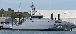 Bajamar Express and RKS Teanoai II (301) at Austal shipyards in Henderson, Western Australia, April 2020 01.jpg