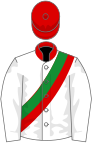 White, green and red sash, red collar and cap