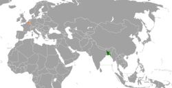 Map indicating locations of Bangladesh and Belgium