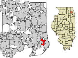 Location of Willowbrook in DuPage County, Illinois.
