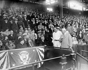 President Franklin D. Roosevelt throwing the ceremonial first pitch on Opening Day at Griffith Stadium