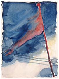 Georgia O'Keeffe, The Flag, watercolor and graphite on paper, 12 × 8 3/4 in. (30.5 × 22.2 cm), 1918[27][28]