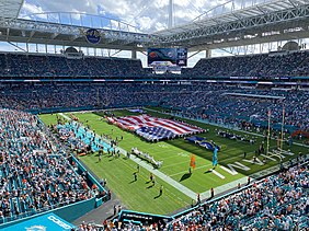 Hard Rock Stadium during the national anthem before a Miami Dolphins game