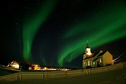 Northern Lights over Hillesøy Church